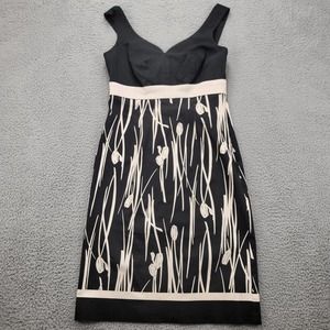 White House Black Market Dress Womens‎ 6 Black Tan Aline Strap Floral